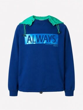 Valentino Blue ALWAYS Graphic Hoodie Sweatshirt Green Hood Designer Pullover  S
